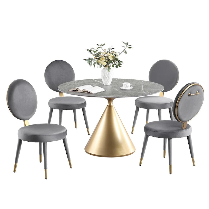 Morden Fort modernes Luxus-Esszimmer-Set mit rundem Tisch und 4 Stühlen, 5-teilig