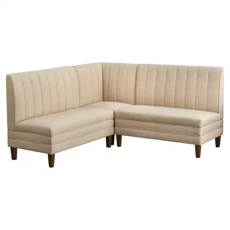 Conjunto de jantar banquette Kerrington de 4 peças Lifestorey, com encosto canelado, nogueira/creme: tecido com aspeto de linho, mesa com pé central