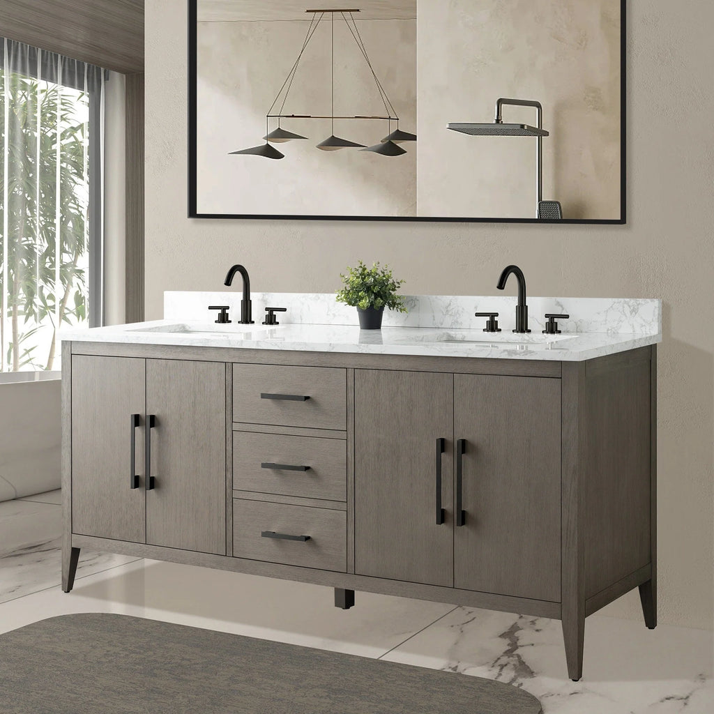 Mobile bagno Vanity Art 72 con doppio lavabo e piano in marmo composito