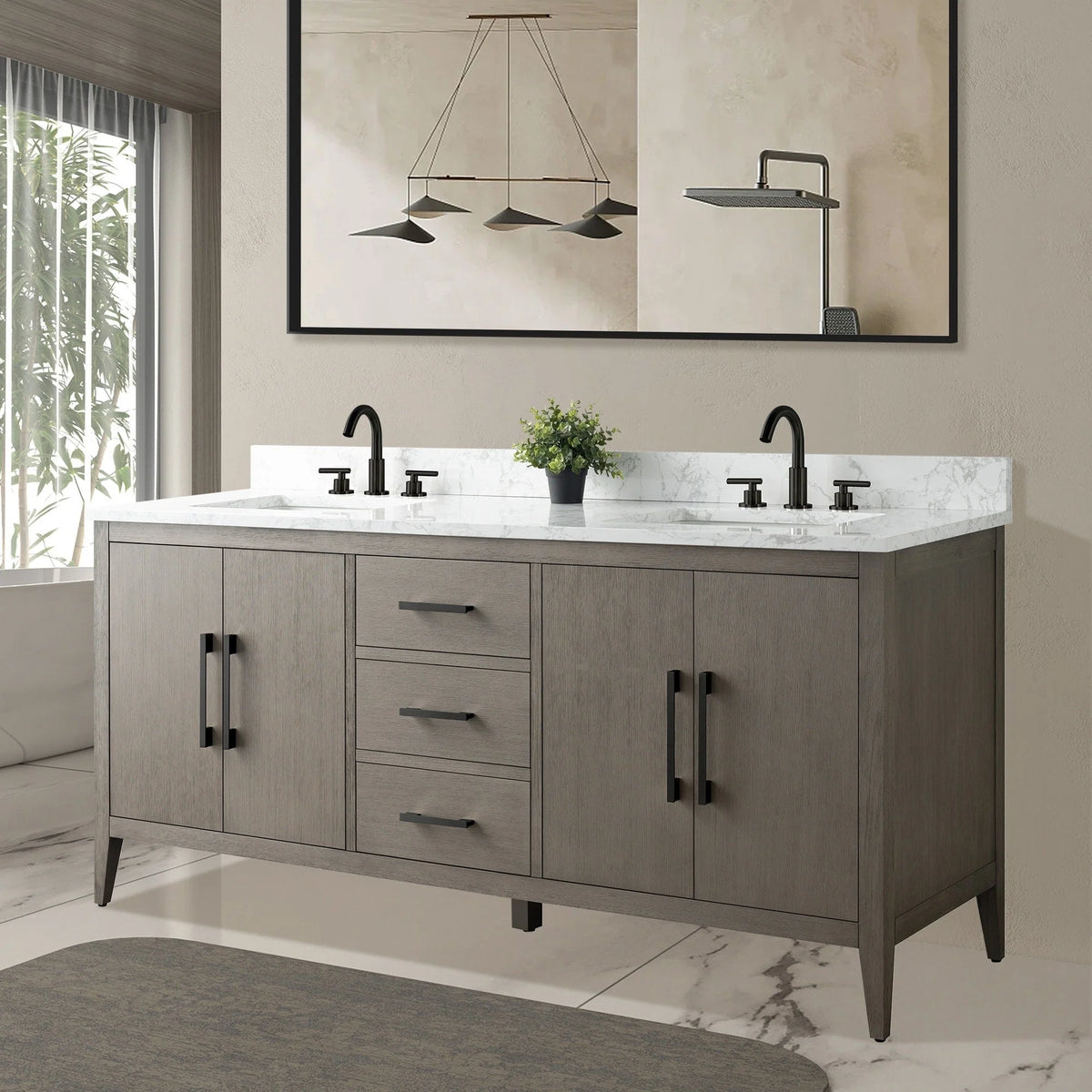 Mobile bagno Vanity Art 72 con doppio lavabo e piano in marmo composito