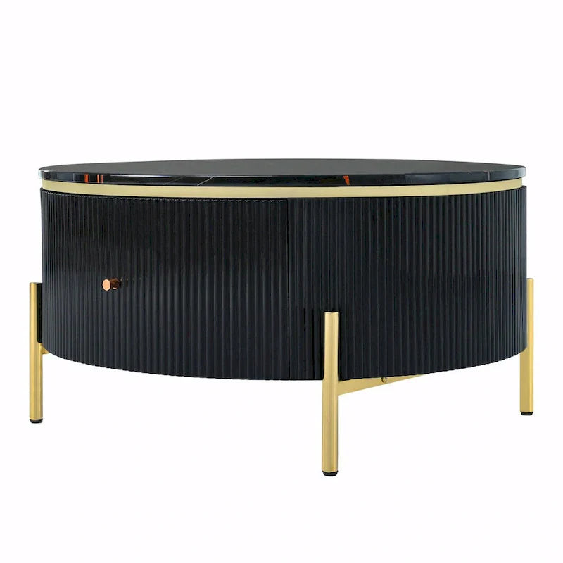 Table basse ronde moderne de 31,5 pouces avec grand espace de rangement dans le tiroir