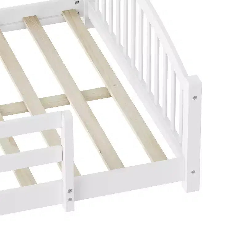 Lit Montessori bas Luxystar, taille double, avec barrières de sécurité et tête de lit