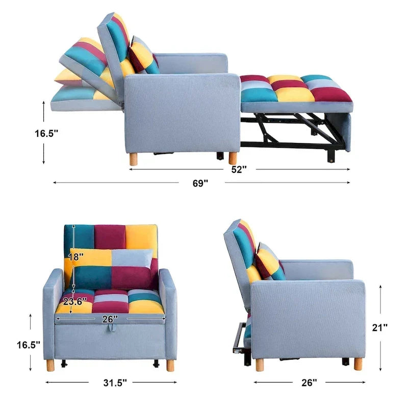 Poltrona letto trasformabile Aukfa, poltrona singola con cuscino