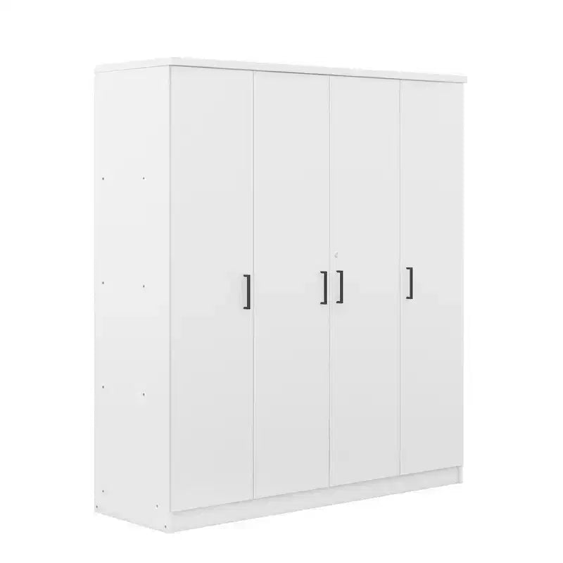 Guarda-roupa de madeira com 4 portas, varão para cabides, 1 gaveta e prateleiras de arrumação