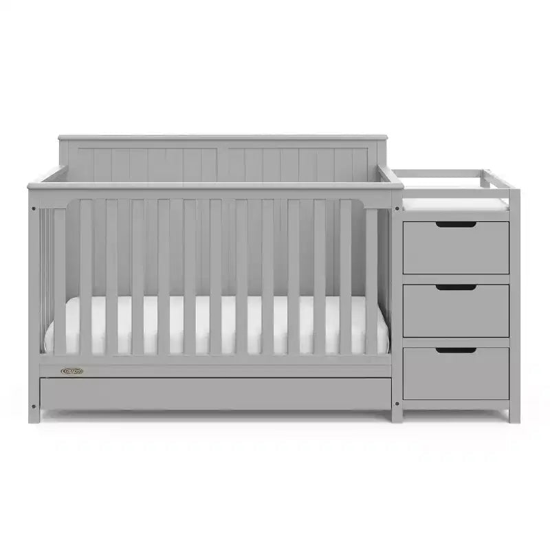 5-in-1-Umbaubett für Babys mit Wickelaufsatz und Schublade