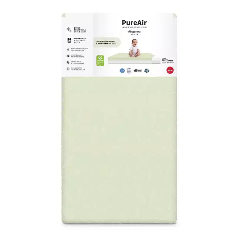 Beautyrest Silver PureAir Two-Stage Crib and Toddler Mattress - Greenguard Gold - White/Green