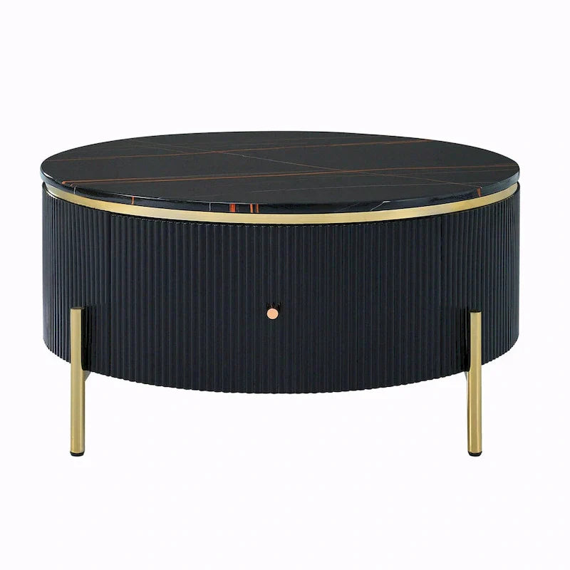 Table basse ronde moderne de 31,5 pouces avec grand espace de rangement dans le tiroir
