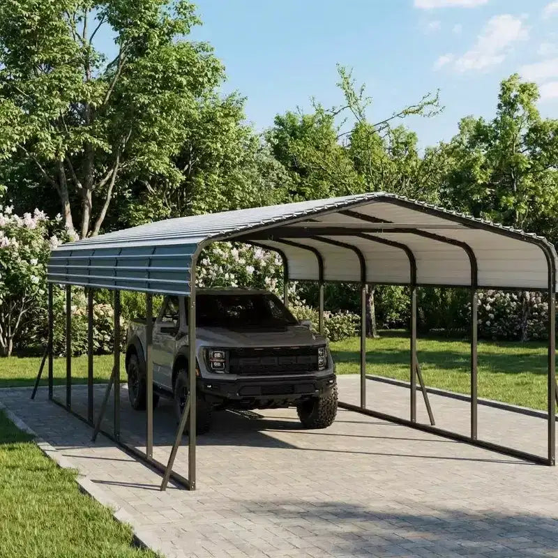 Carport in metallo LinTimes da 12x24 piedi con tetto in acciaio zincato, struttura verniciata a polvere, riparo resistente all'acqua per veicoli, protezione da esterno
