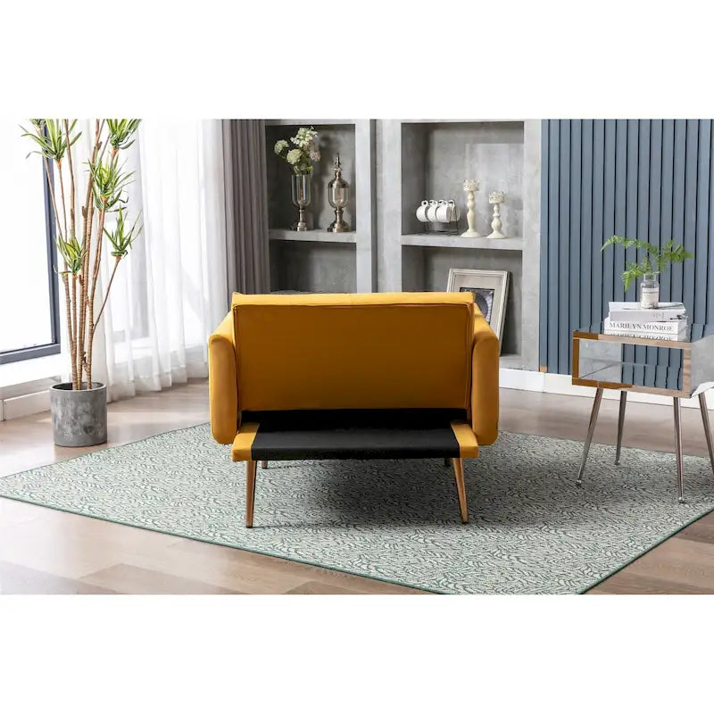 Poltrona letto in velluto imbottito e trapuntato per soggiorno, con gambe color oro rosato