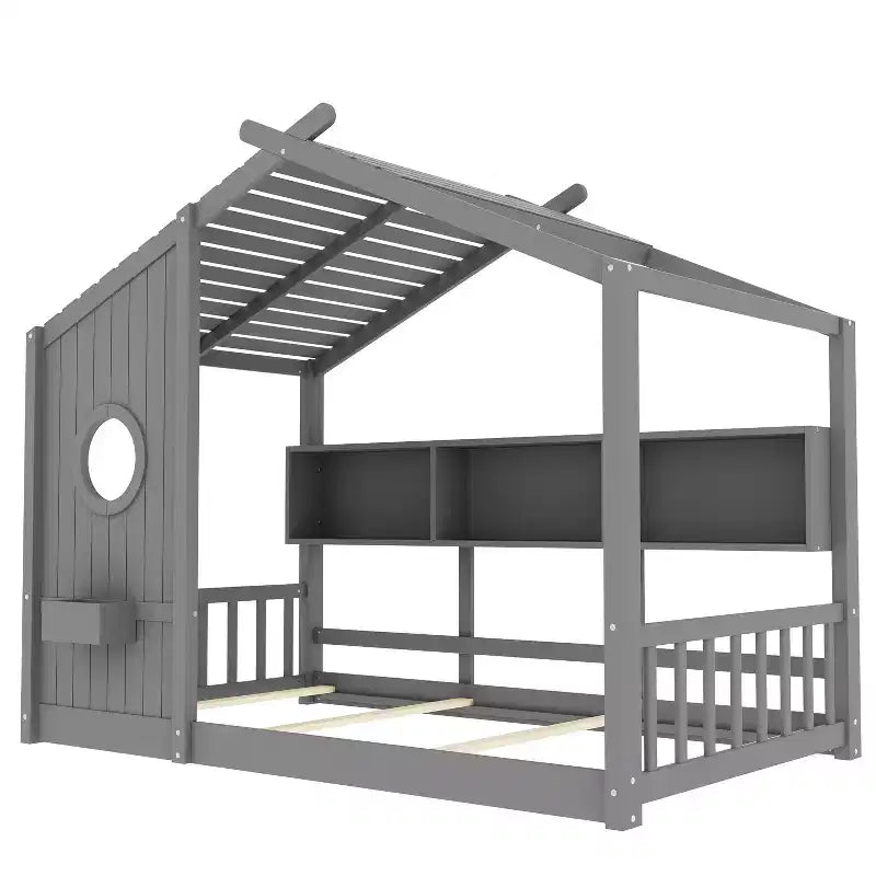 Estrutura de cama de plataforma para crianças de tamanho individual/duplo, cama de chão Montessori infantil, cama casinha de brincar com prateleira de arrumação - ModernLuxe