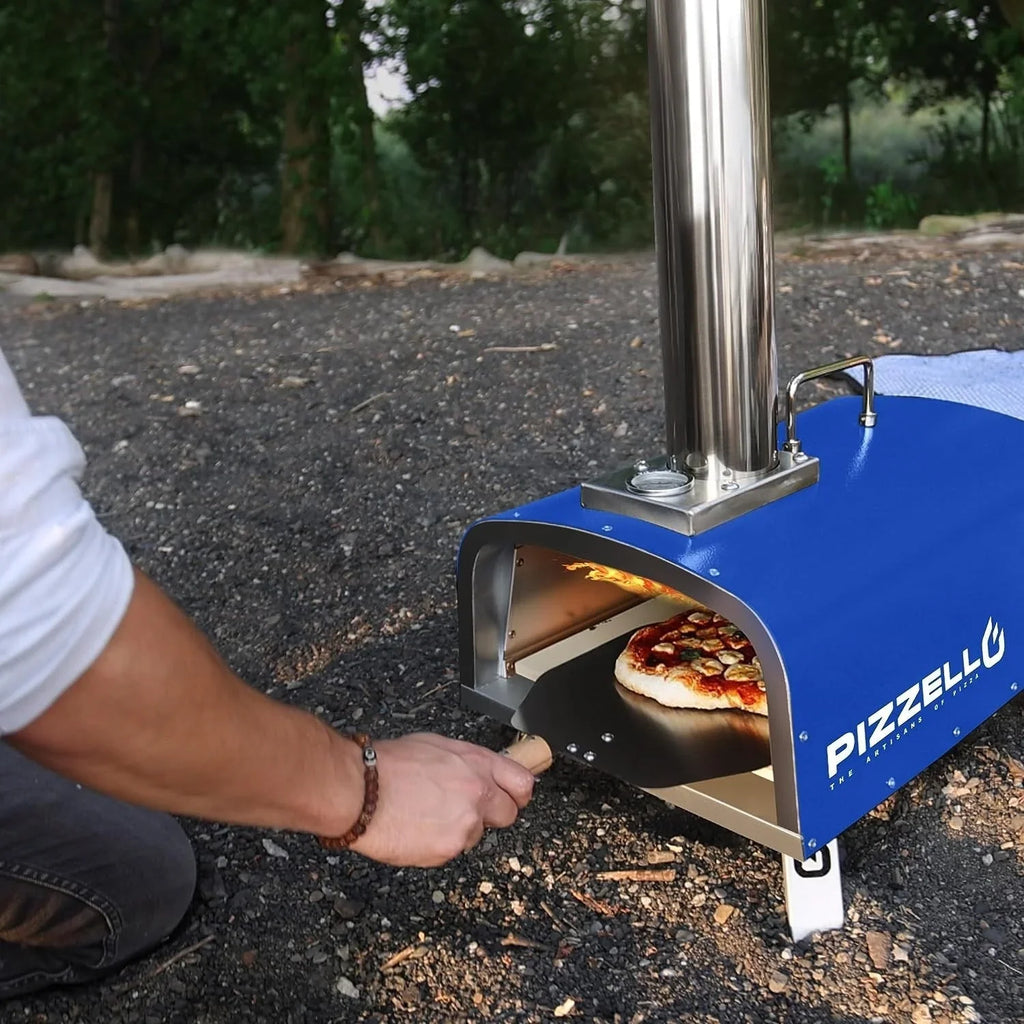Forno de pizza exterior multicombustível, máquina de pizza de pedra com queimador a gás e caixa para lenha - 12 polegadas