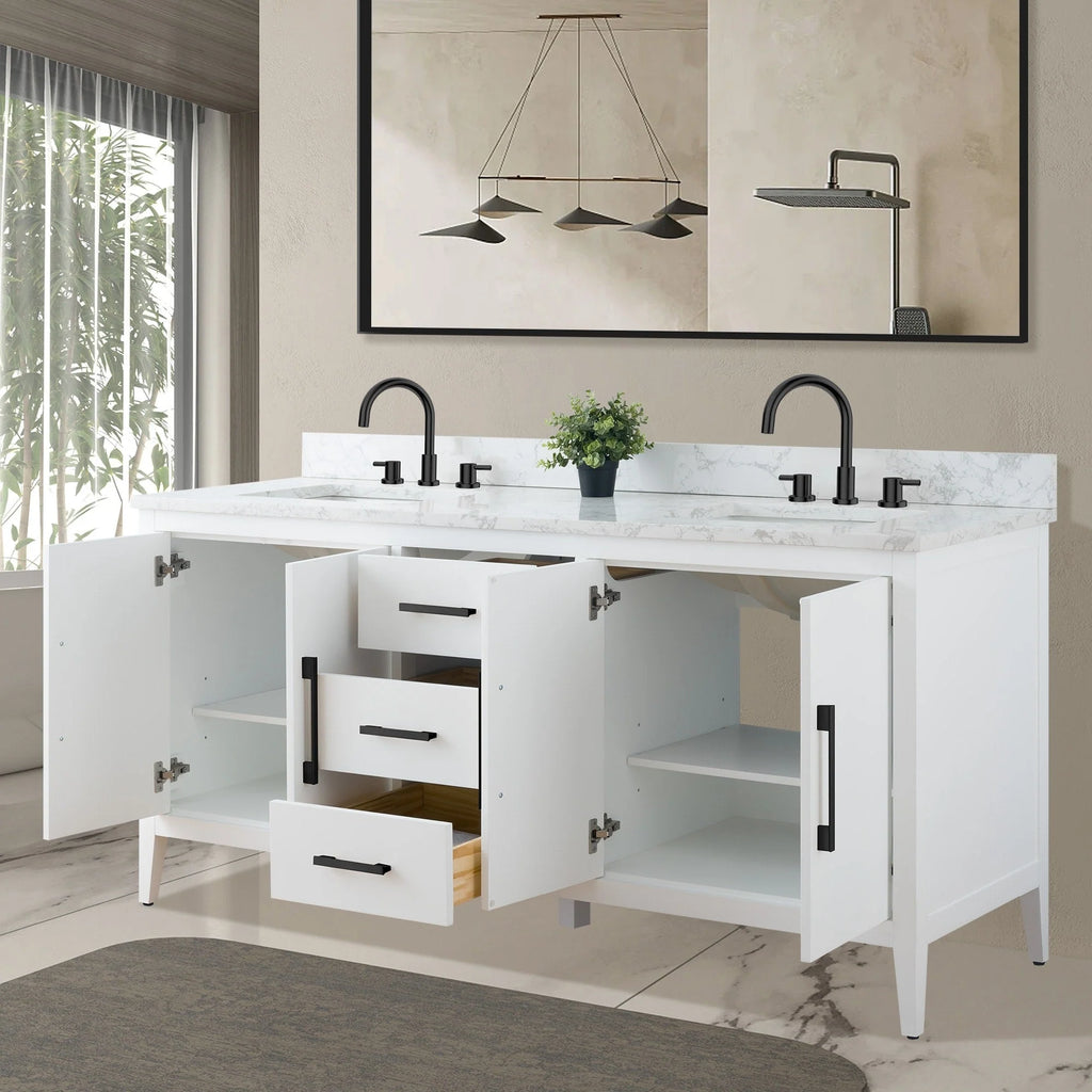 Mobile bagno Vanity Art 72 con doppio lavabo e piano in marmo composito