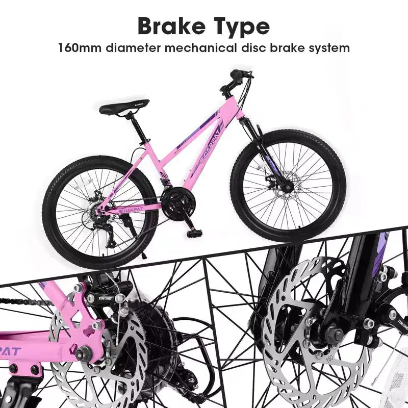 Mountain bike Okak da 24/26 pollici con 21 velocità e freni a doppio disco, bicicletta per bambini con sospensione anteriore da 100 mm, bici da sterrato per adolescenti e donne