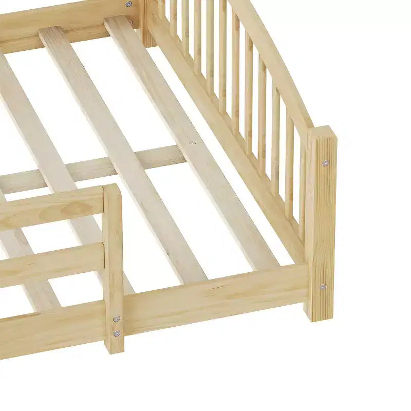 Lit Montessori bas Luxystar, taille double, avec barrières de sécurité et tête de lit