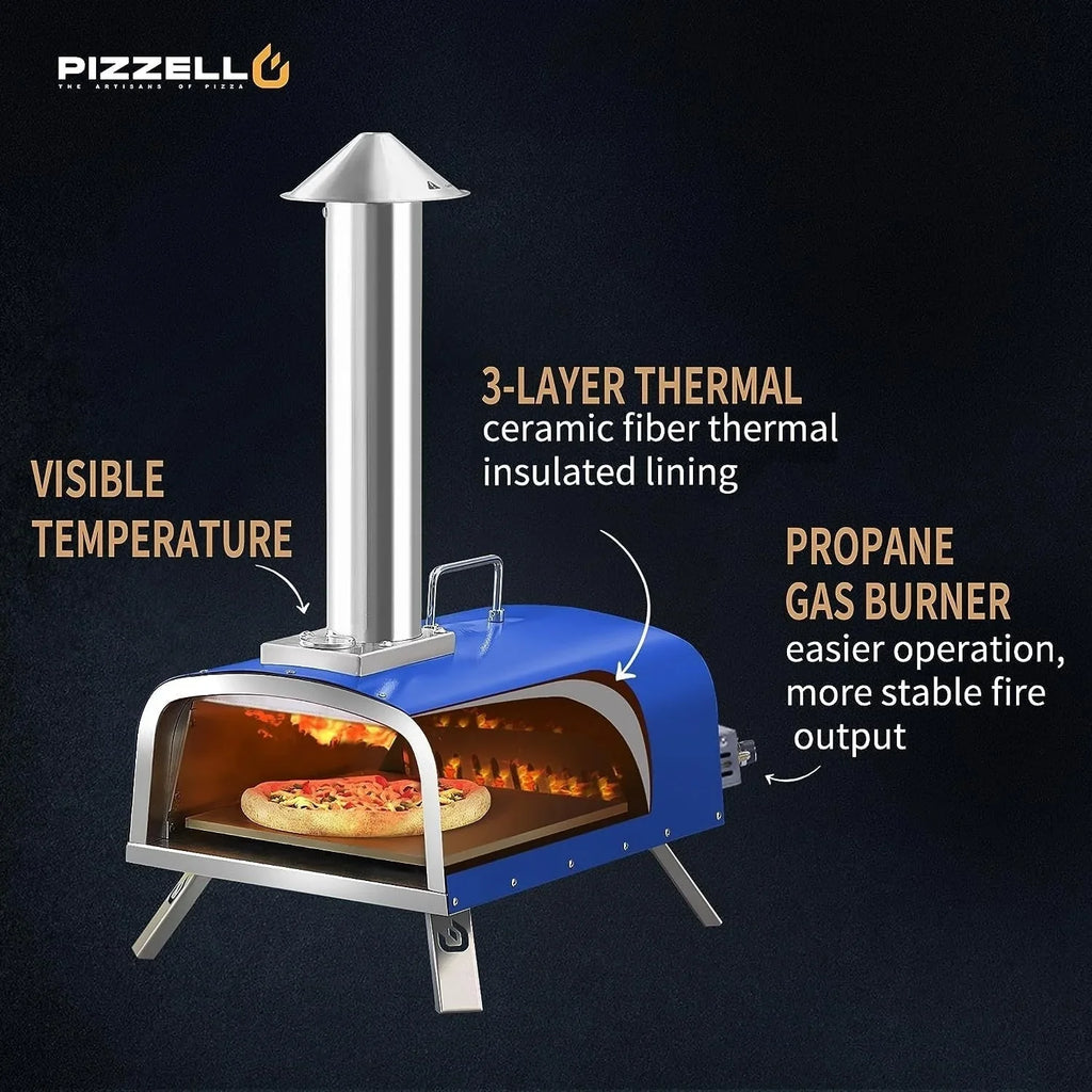 Forno de pizza exterior multicombustível, máquina de pizza de pedra com queimador a gás e caixa para lenha - 12 polegadas