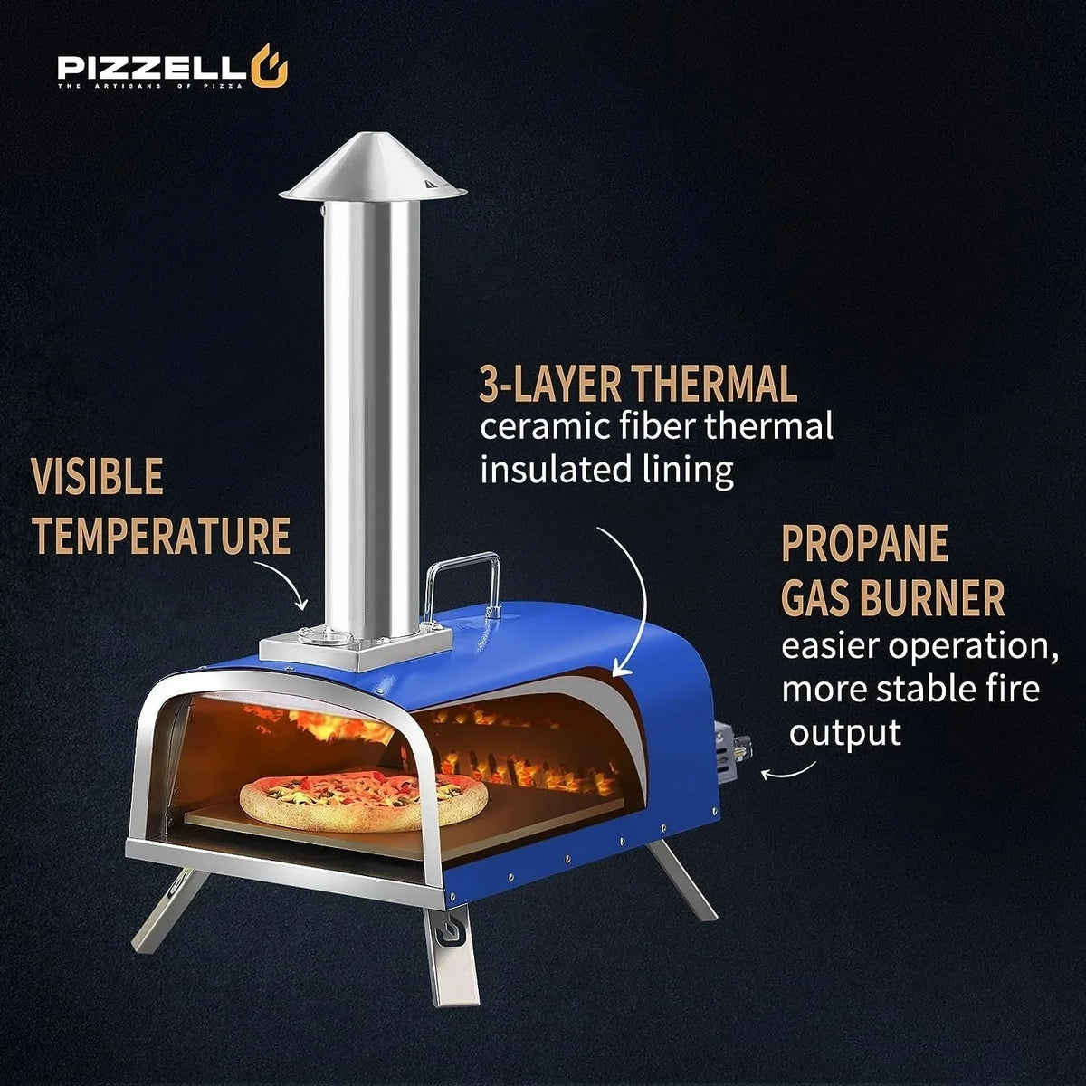 Forno de pizza exterior multicombustível, máquina de pizza de pedra com queimador a gás e caixa para lenha - 12 polegadas