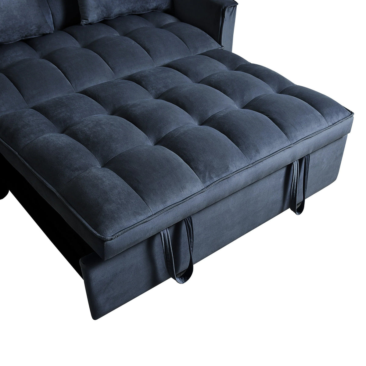 Sofá-cama moderno extensível, sofá-cama 3-em-1 com encosto ajustável, sofá de dois lugares em veludo, almofadas e bolsos laterais