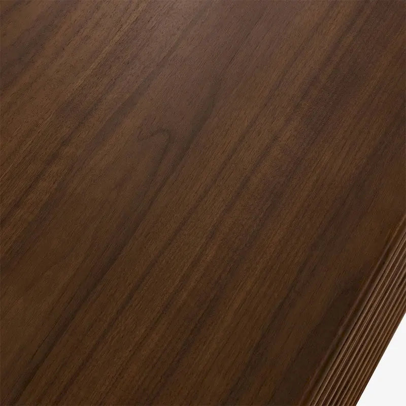 Minimalist TV Stand with DrawersSolid Wood Media Console with Cabinets, Flip-down Door, Walnut Veneer, Fully-Assembled
