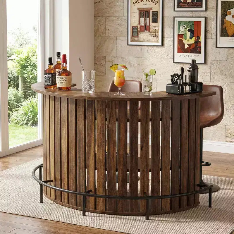 Mini-bar de 4 níveis em forma de arco, armário-bar doméstico moderno de estilo rústico com apoio para os pés e estrutura em MDF