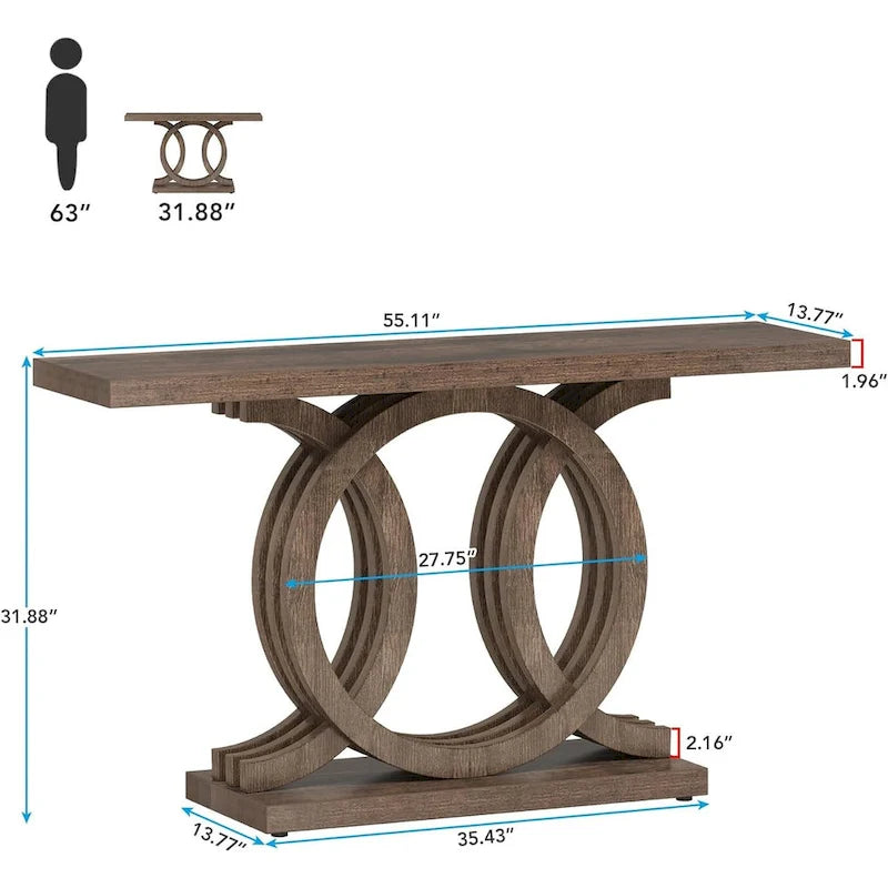 Vintage-Konsolentisch mit geometrischem Untergestell, hölzerner Flurtisch