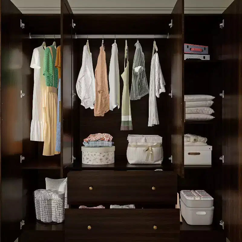 Hitow Kleiderschrank mit 2 großen Schubladen, mittlerem Hängeregal und Spiegel im minimalistischen Stil