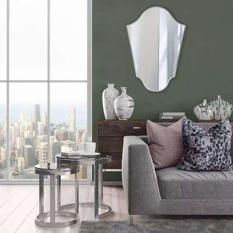 Specchio da parete ad arco 105 x 74 cm con cornice in ferro grigio opaco: stile moderno, nessun assemblaggio richiesto, montaggio a parete