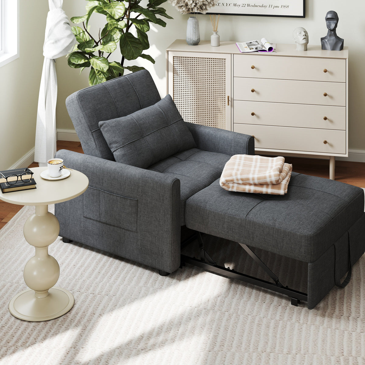 Sofá-cama ajustável 3 em 1, sofá-cadeira extraível, cama dobrável convertível para a sala de estar