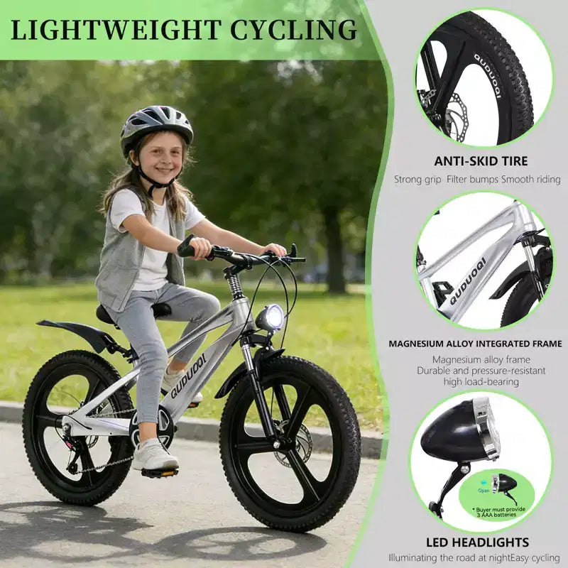 Mountain bike per bambini NAYSAYE da 20 pollici con trasmissione a 7 velocità e telaio in lega di magnesio, per bambini e bambine dagli 8 ai 12 anni, 57.09*21.65*29.92