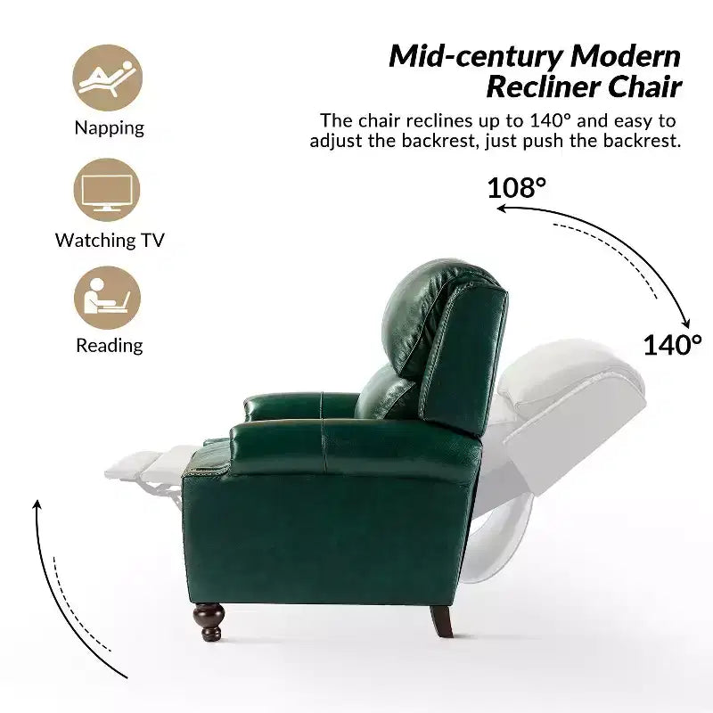 Conjunto de 2 cadeirões reclináveis Elisabete modernos, de costas altas, em pele genuína, com acabamento vintage de tachas, para sala de estar e quarto| ART OF LIVING DESIGNS