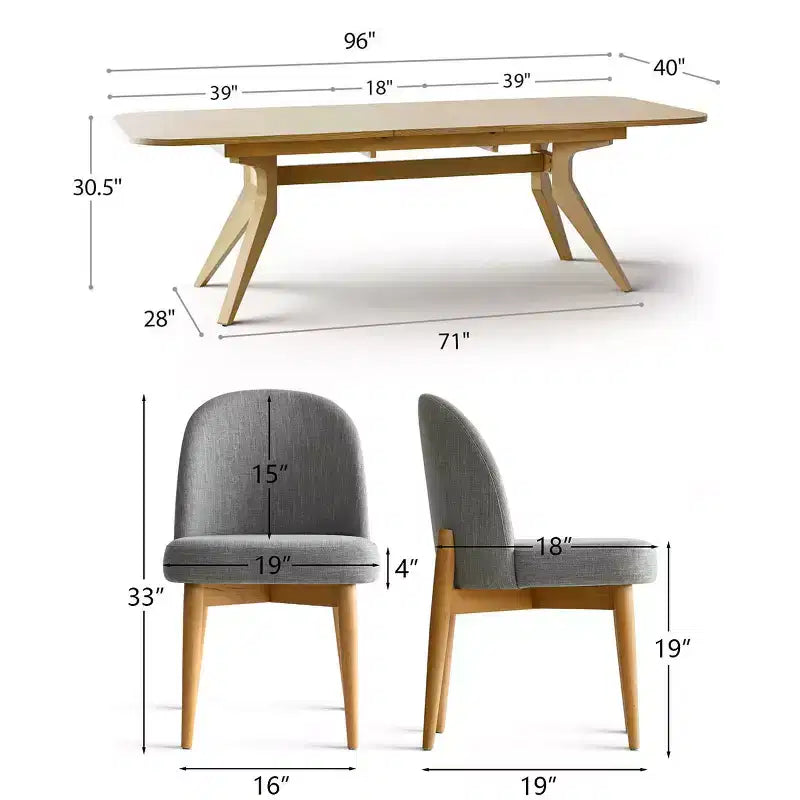 Set da pranzo composto da 9 pezzi per 8 persone, tavolo allungabile con base a cavalletto e sedie imbottite con gambe in legno massello-Panipeachy