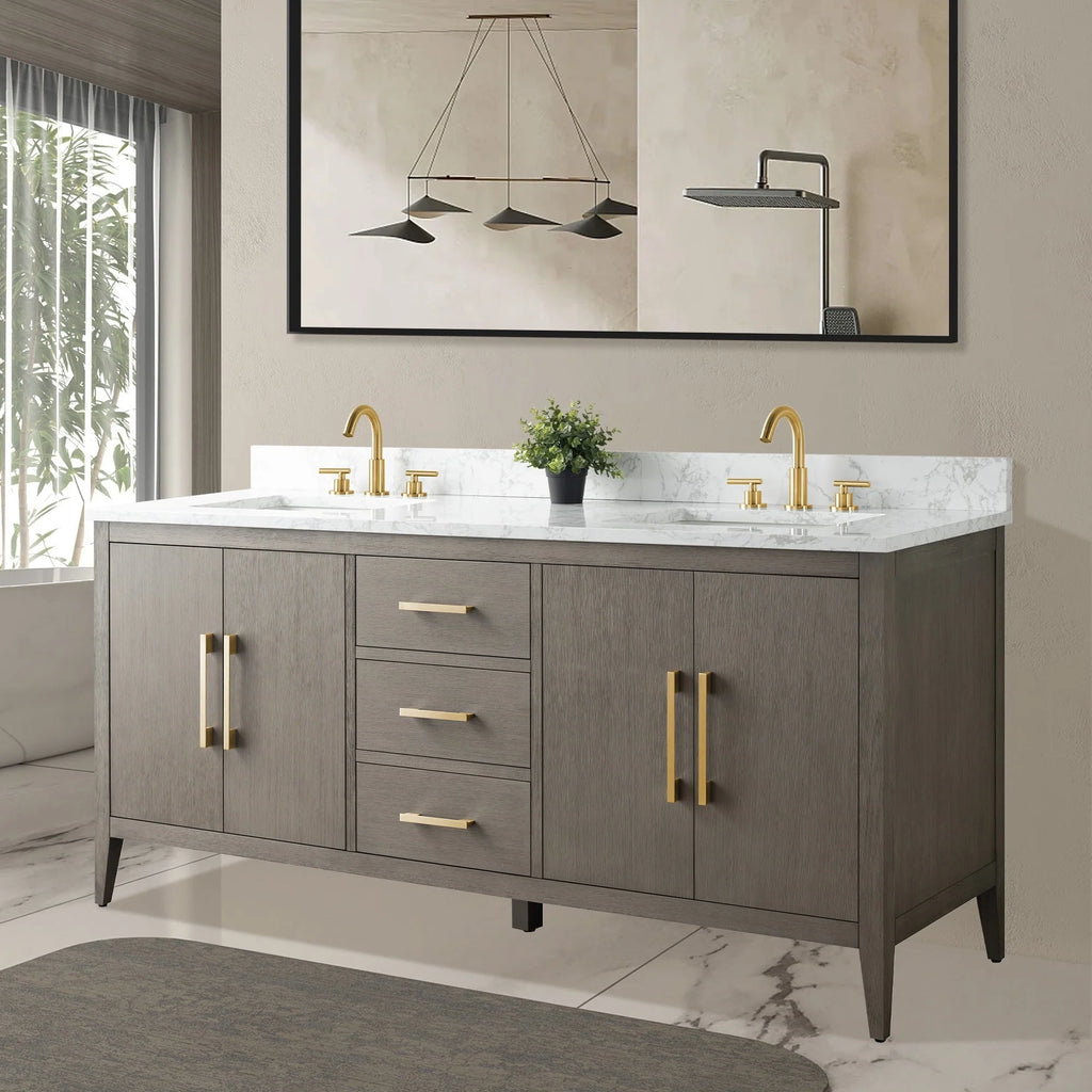 Mobile bagno Vanity Art 72 con doppio lavabo e piano in marmo composito