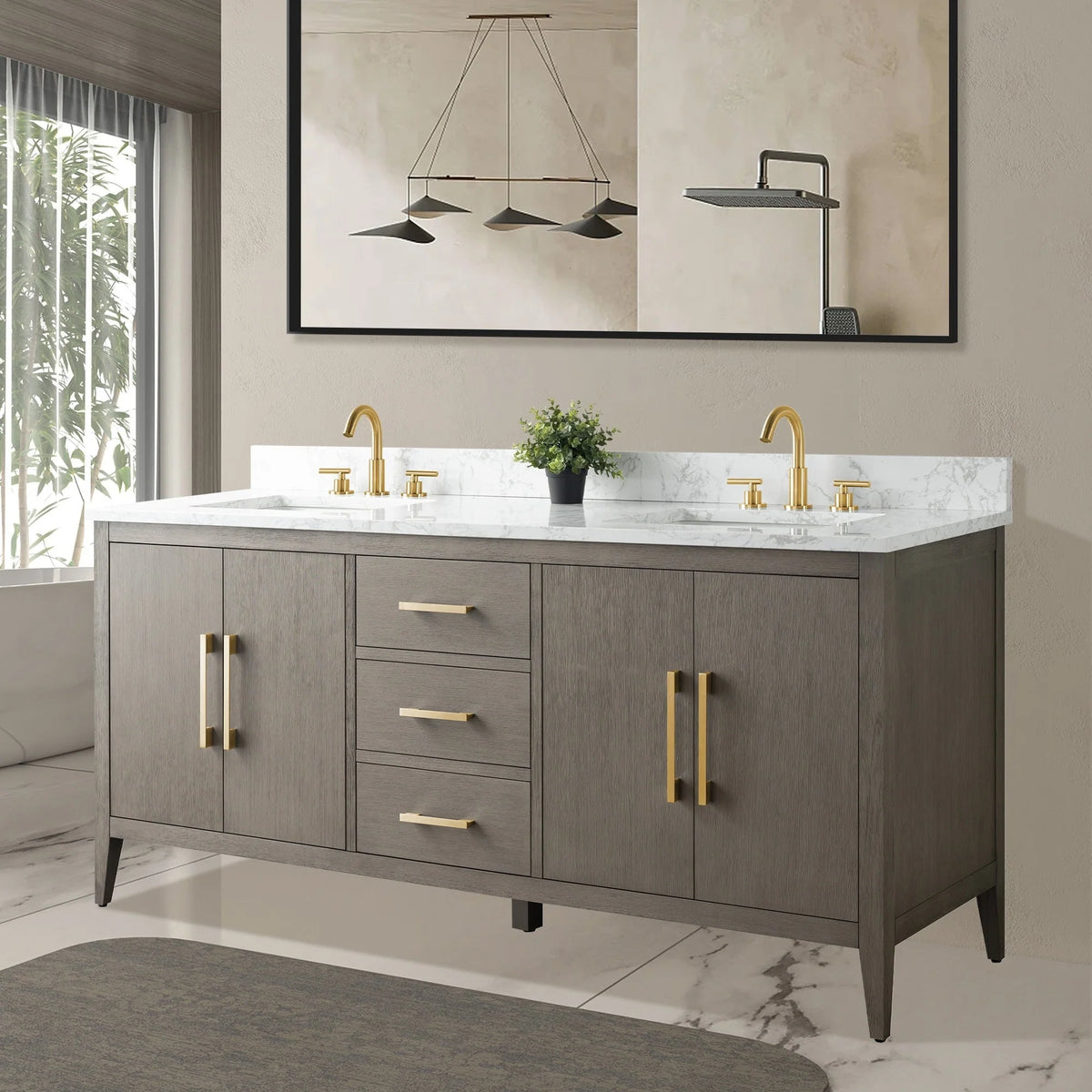 Mobile bagno Vanity Art 72 con doppio lavabo e piano in marmo composito