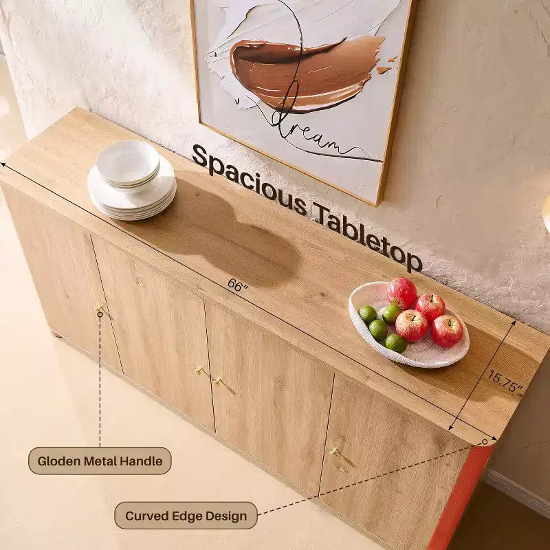 Küchenbuffet und Anrichte mit 4 Türen und Regalböden, moderner großer Buffetschrank mit Stauraum, 66-Zoll-Kaffee-Barschrank