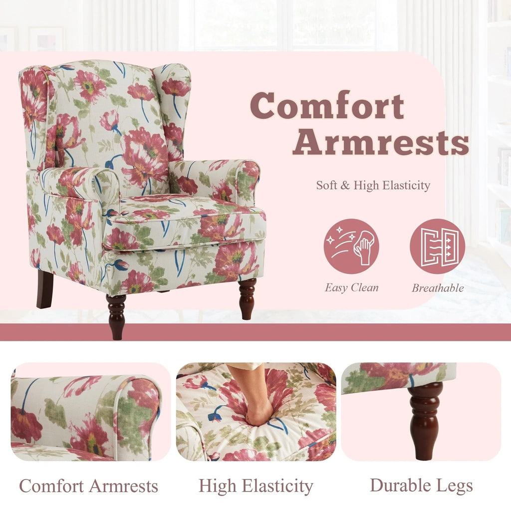 Fauteuil d’appoint moderne Erommy, fauteuil à dossier haut, canapé une place en tissu rembourré avec boutons et pieds en bois pour le salon