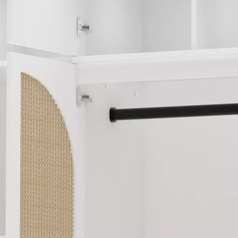 Armário roupeiro alto de 70.87, com 8 portas e grande capacidade, varão para roupa, prateleiras ajustáveis e portas decorativas em vime