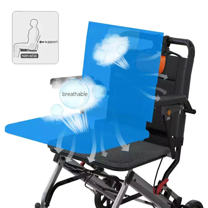 Cadeira de transporte para idosos ultraleve, cadeira de transporte dobrável portátil e leve, com travão de mão com bloqueio e apoios de braços rebatíveis amovíveis