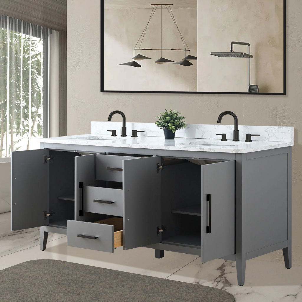 Mobile bagno Vanity Art 72 con doppio lavabo e piano in marmo composito