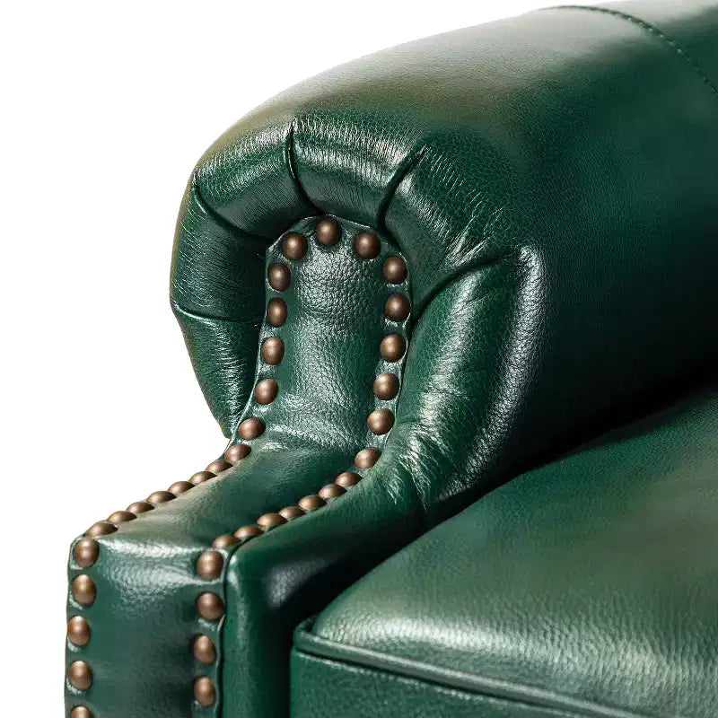 Conjunto de 2 cadeirões reclináveis Elisabete modernos, de costas altas, em pele genuína, com acabamento vintage de tachas, para sala de estar e quarto| ART OF LIVING DESIGNS