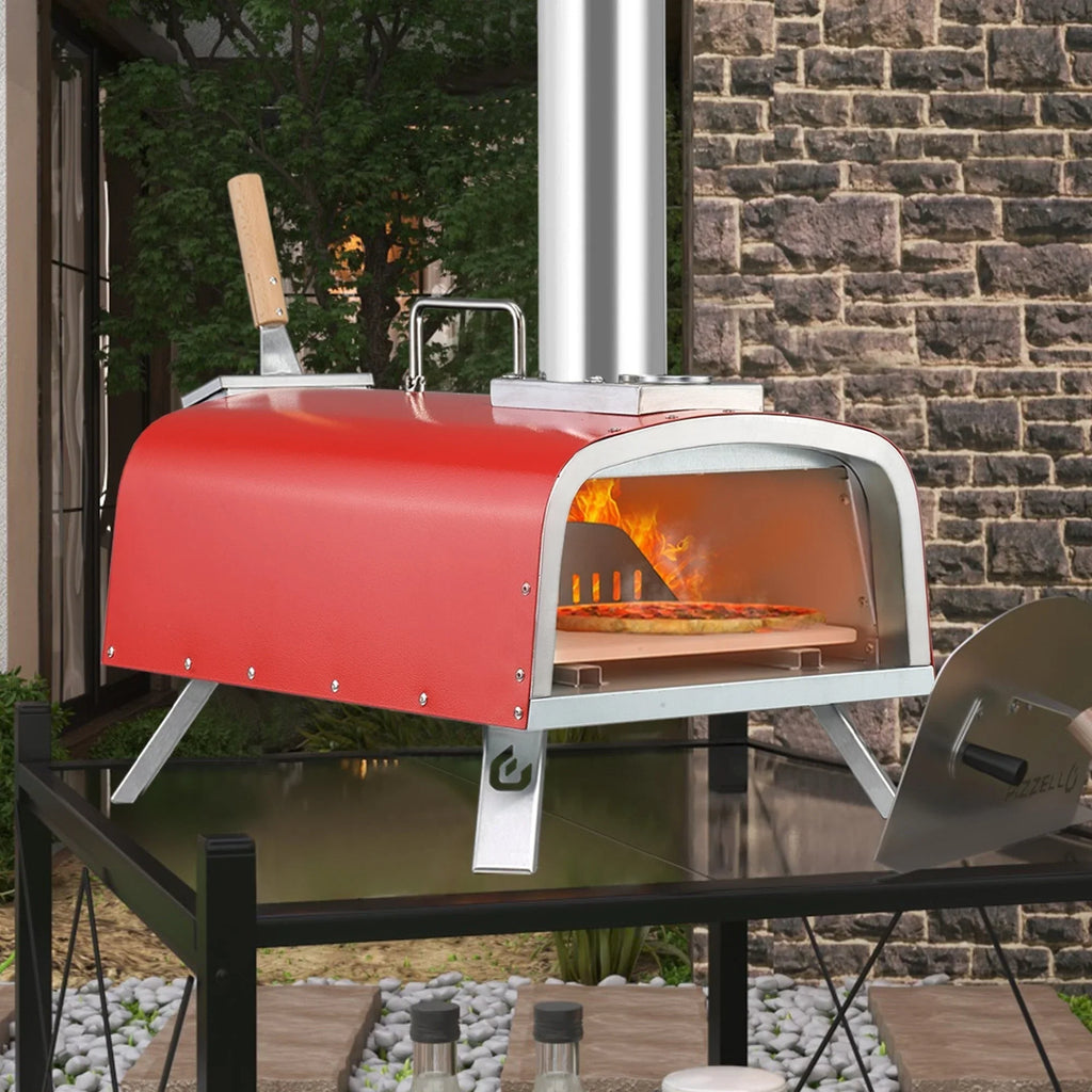 Forno de pizza exterior multicombustível, máquina de pizza de pedra com queimador a gás e caixa para lenha - 12 polegadas