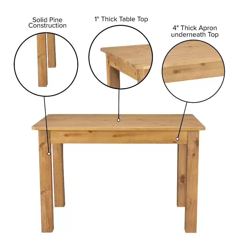 Tavolo da pranzo rettangolare in pino massello Flash Furniture, 46 x 30