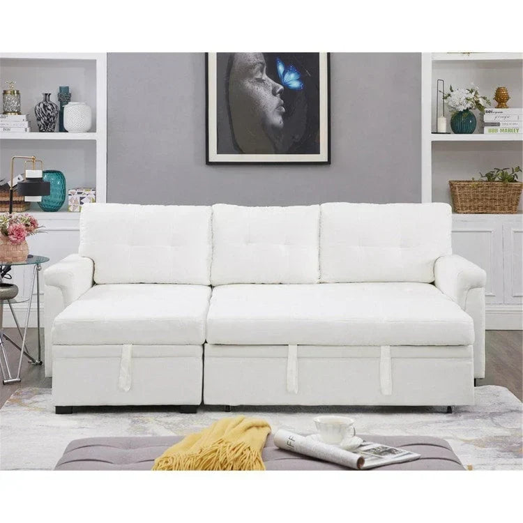 Convertible Reversible Sectional Sofa with Pull-Out Sleeper Bed, Hidden Storage Chaise, and Durable Legs
