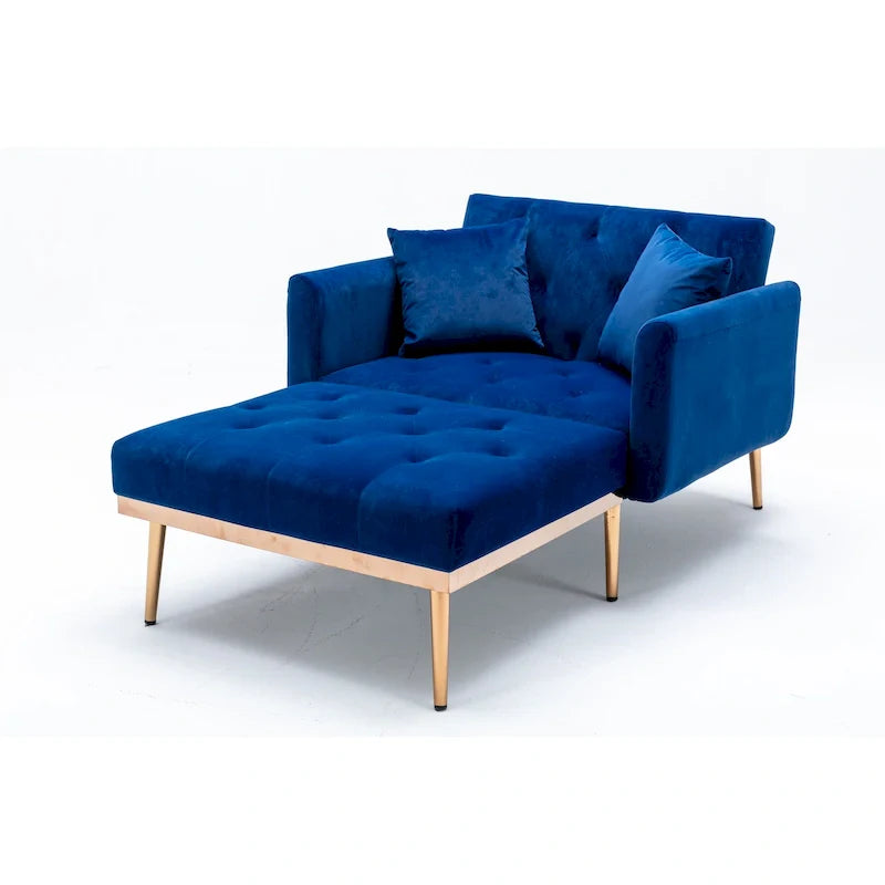 Poltrona letto in velluto imbottito e trapuntato per soggiorno, con gambe color oro rosato