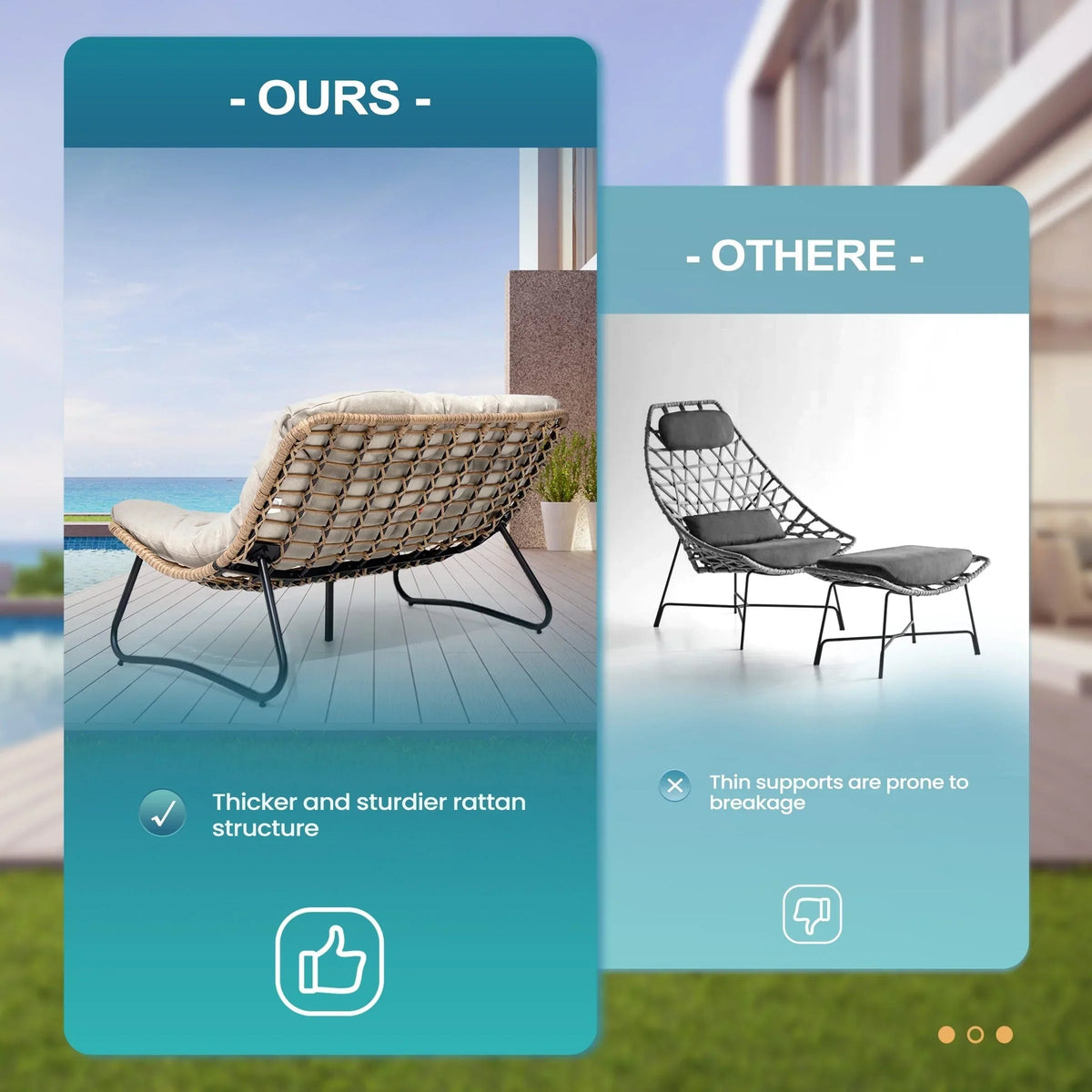 Doppelter Papasan-Sessel als Loveseat mit Kissen, wetterfestes PE-Rattan und Metallgestell für drinnen und draußen