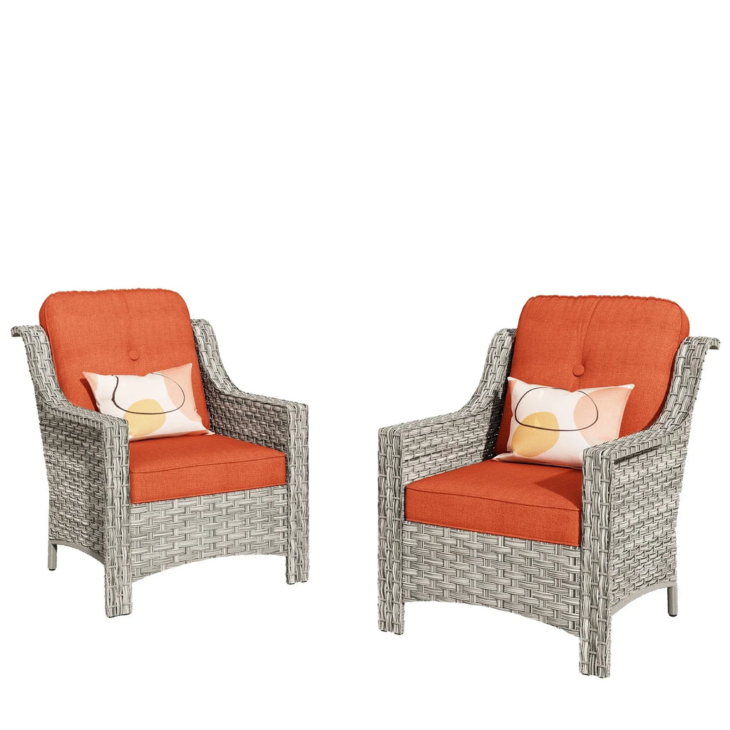 Conjunto de 2 cadeiras de exterior de encosto alto em vime e rotim para pátio HOOOWOOO