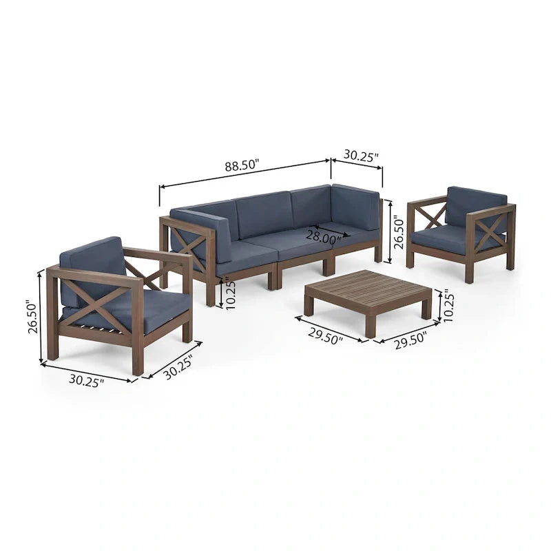 Set da conversazione da esterno Brava in legno di acacia, 6 pezzi, di Christopher Knight Home