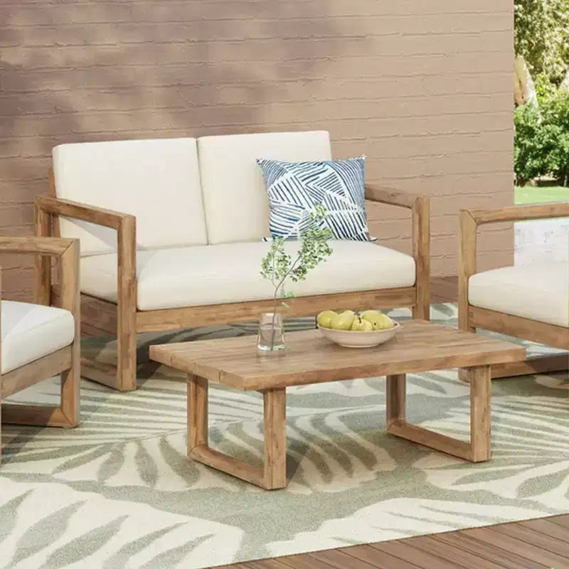 Set di mobili da giardino in legno di acacia, set da esterno con tavolino da caffè e morbidi cuscini per cortile, portico e balcone, beige - Merax