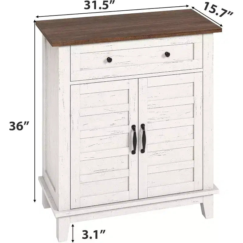 Rustikaler 80-cm-Stauraumschrank mit Lamellentüren, 3-fach höhenverstellbar, Doppeltürenschrank für Küche, Esszimmer und Homeoffice