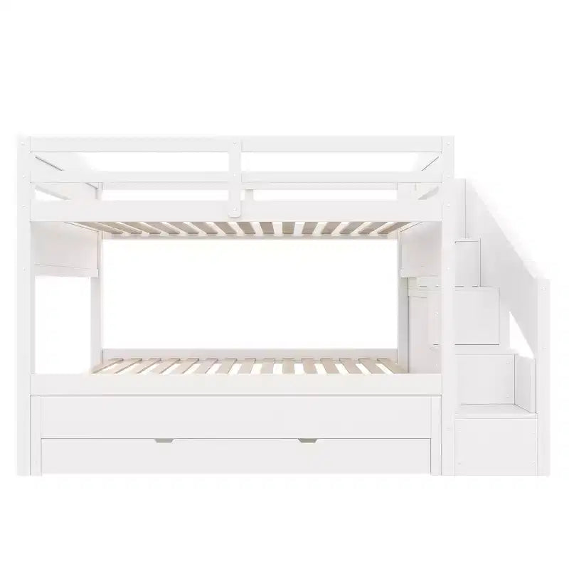 Estrutura de beliche Whisen Twin XL com cama auxiliar, beliche com arrumação, madeira maciça, escada com arrumação, roupeiro e 3 gavetas, para crianças