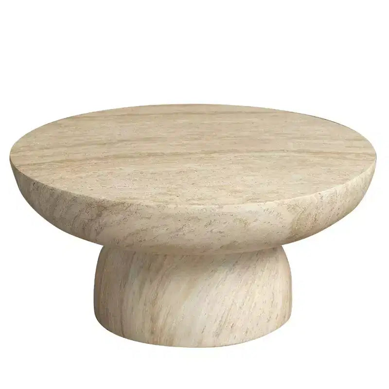 Tavolino rotondo con base a piedistallo in fibra di pietra, tavolino decorativo scolpito per interni ed esterni con piedini antiscivolo