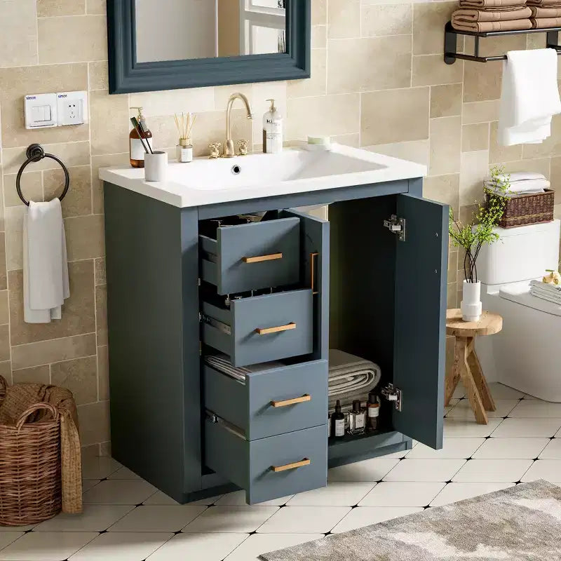 30 Single Sink Bathroom Vanity with Cabinet & 3 Drawers ??Black / Blue / Green / Indigo / White